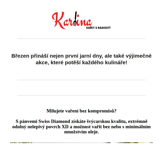 Karlina CZ: Sleva 10 % na pánve Swiss Diamond – červenec 2026 | Nuslet.cz