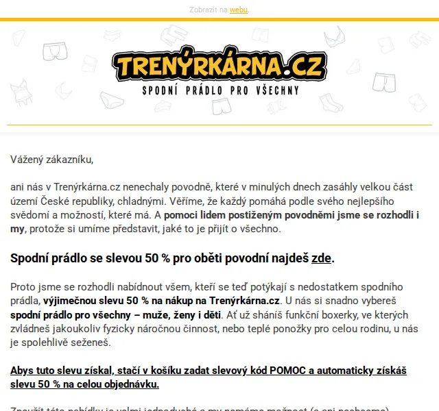 Lukáš z Trenýrkárna.cz: 50% sleva pro oběti povodní – červen 2026 | Nuslet.cz