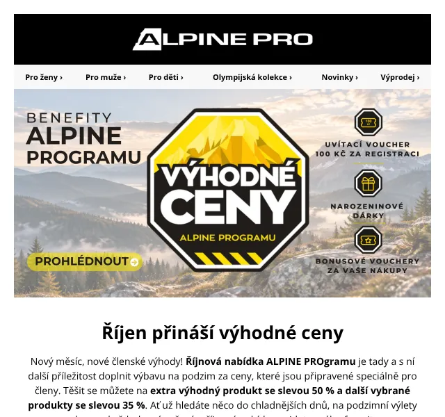 ALPINE PRO: slevy až 50 % – říjen 2026