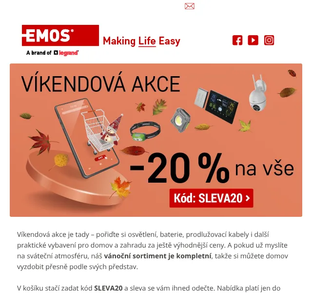 EMOS.cz: sleva 20 % se slevovým kódem – říjen 2026