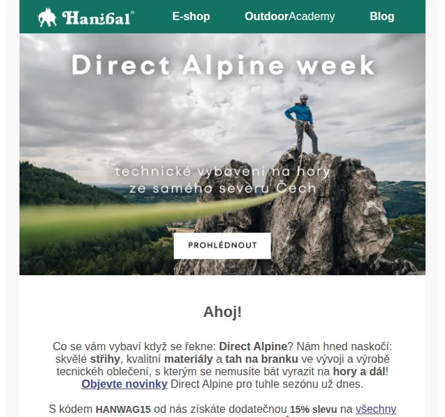 Hanibal.cz: Sleva 15 % na boty Hanwag a novinky Direct Alpine – červen 2026 | Nuslet.cz