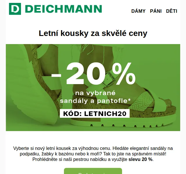 DEICHMANN: Sleva 20 % na letní obuv – červenec 2026 | Nuslet.cz