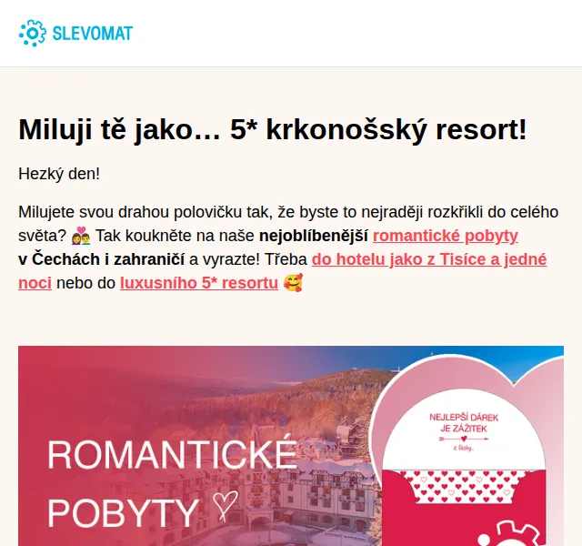Slevomat: romantické pobyty od 1 090 Kč – červen 2026 | Nuslet.cz