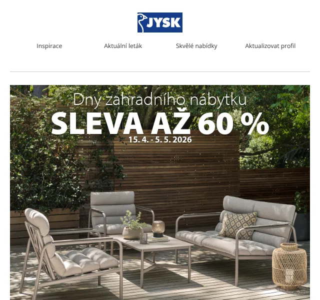 JYSK: Zahradní nábytek až -50 % – květen 2026 | Nuslet