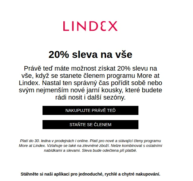 Lindex: 20% sleva na vše pro členy More – leden 2026 | Nuslet.cz
