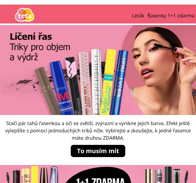 Teta drogerie: Řasenky 1+1 ZDARMA – červenec 2026 | Nuslet.cz