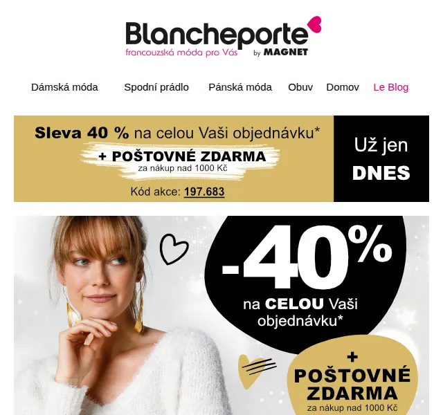 Blancheporte: sleva 40 % + doprava zdarma – červen 2026 | Nuslet.cz