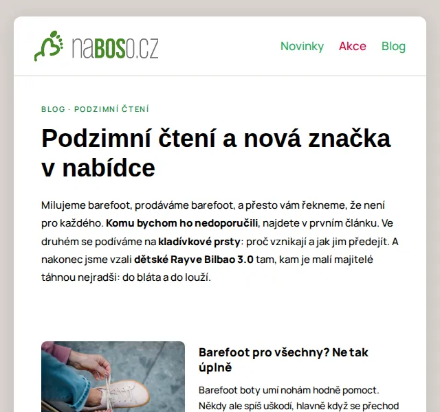 naBOSo: Barefoot boty se slevou až 20 % – září 2026