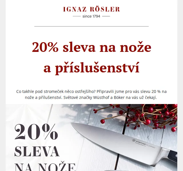 Ignazrosler.cz: 20% sleva na nože Wüsthof a Böker – červen 2026 | Nuslet.cz