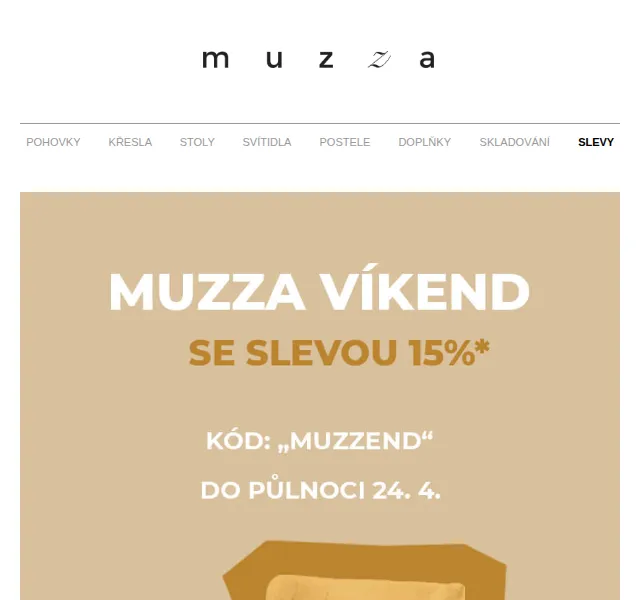 MUZZA: 15% sleva na nábytek a doplňky – červen 2026 | Nuslet.cz
