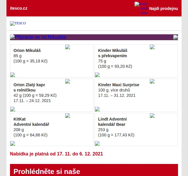 Tesco: Mikulášská nadílka Orion, Kinder, Lindt – listopad 2021 | Nuslet.cz