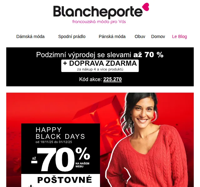 Blancheporte: Black Days – slevy až 65 % na módu – červen 2026 | Nuslet.cz