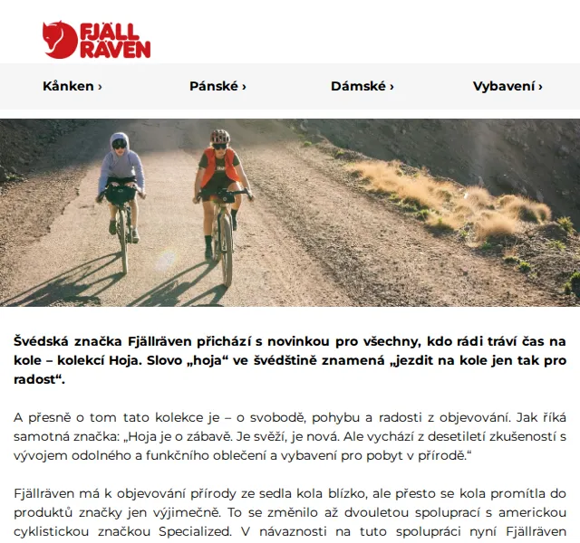 Fjallraven-shop: Nová kolekce Hoja pro cyklisty – červen 2026 | Nuslet.cz