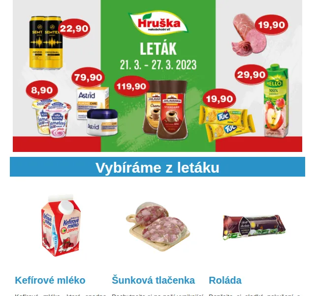 Váš HRUŠKA tým: Leták březen 2025 – kefír 19,90 Kč, tlačenka 27,40 Kč | Nuslet.cz