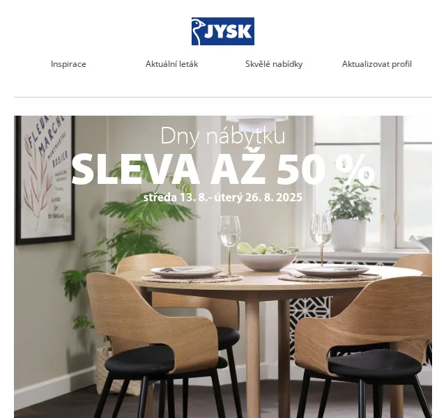 JYSK: Dny nábytku – slevy až 50 % a doprava zdarma – červen 2026 | Nuslet.cz