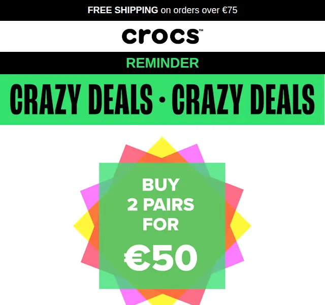 Crocs: 2 páry za 50 € na vybrané styly – červen 2026 | Nuslet.cz