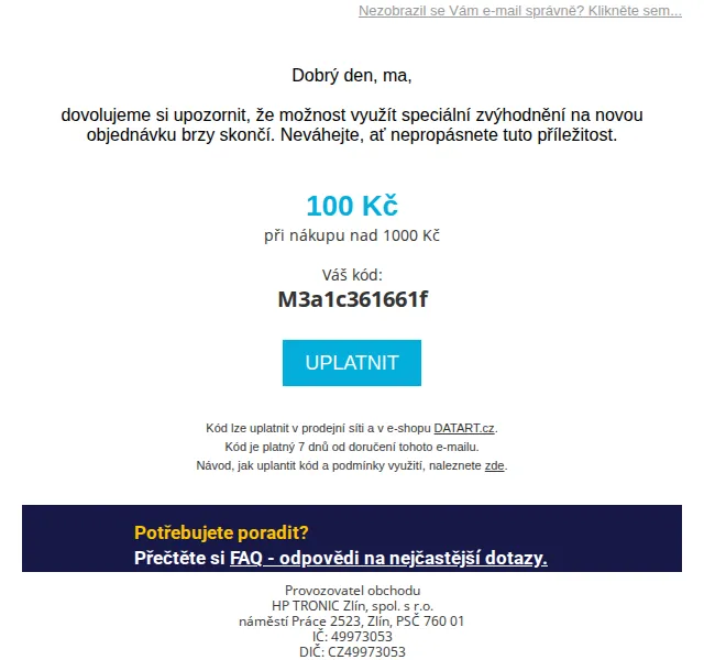 DATART: 100 Kč sleva při nákupu nad 1000 Kč – červen 2026 | Nuslet.cz