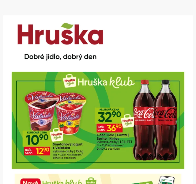 Hruška: Smetanový jogurt 10,90 Kč, švestky, sirup – červenec 2026