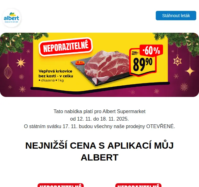 Albert: Milko jogurt 13,90 Kč, Hera 29,90 Kč – listopad 2025 | Nuslet.cz
