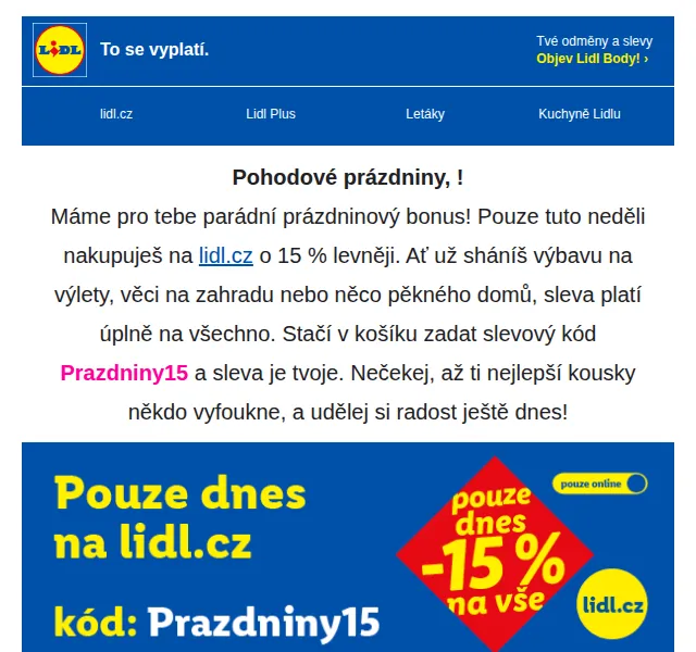 Lidl Plus: 15% sleva na celý nákup – srpen 2026 | Nuslet.cz
