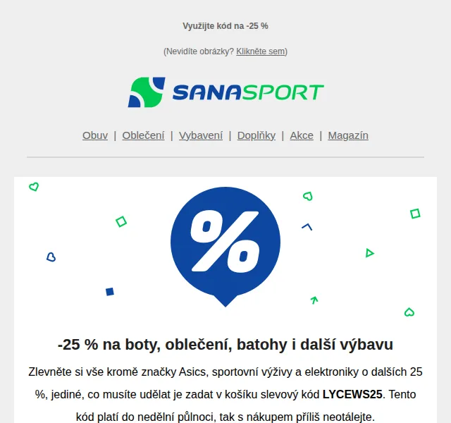 Sanasport: dodatečných -25 % na boty a oblečení – červen 2026 | Nuslet.cz