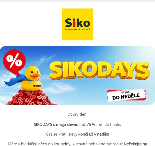 SIKO KOUPELNY & KUCHYNĚ: slevy až 75 % – srpen