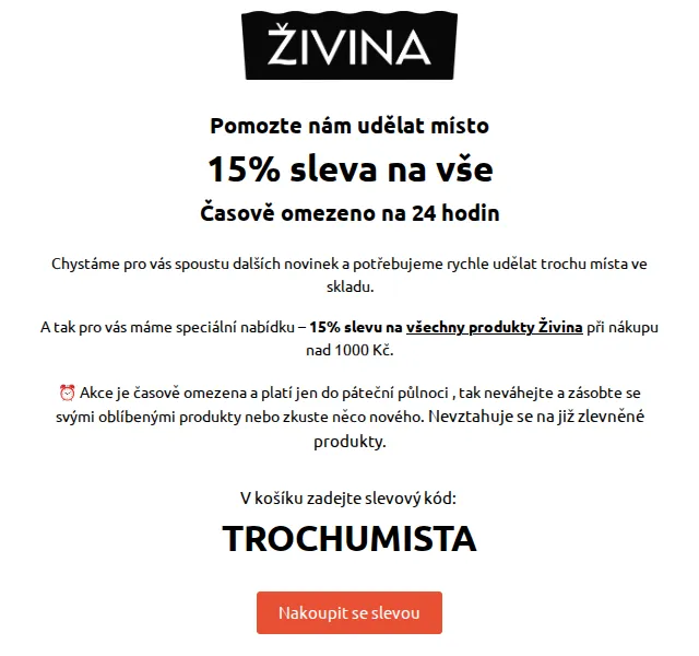 Živina: 15% sleva na vše – červen 2026 | Nuslet.cz
