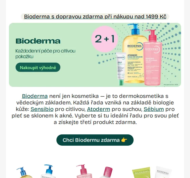 Pilulka.cz: Bioderma 2+1 zdarma – duben 2026 | Nuslet.cz