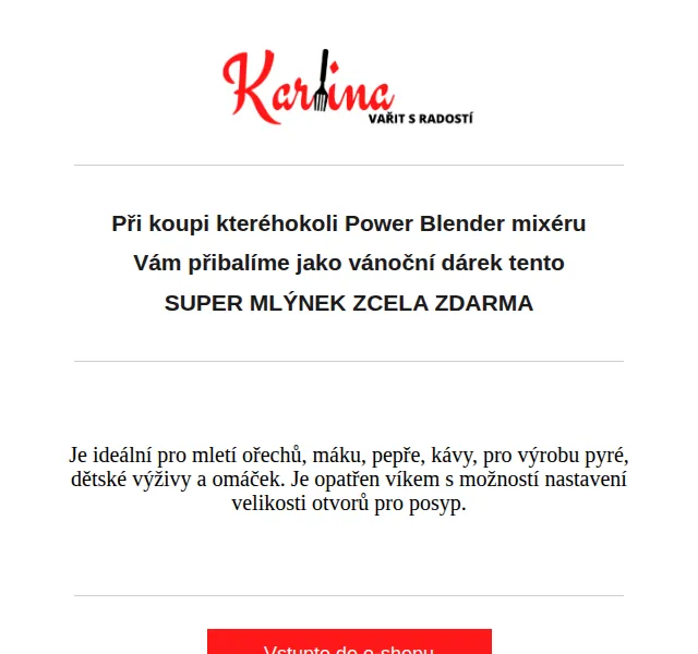 Karlina CZ: Power Blender + mlýnek zdarma – červen 2026 | Nuslet.cz