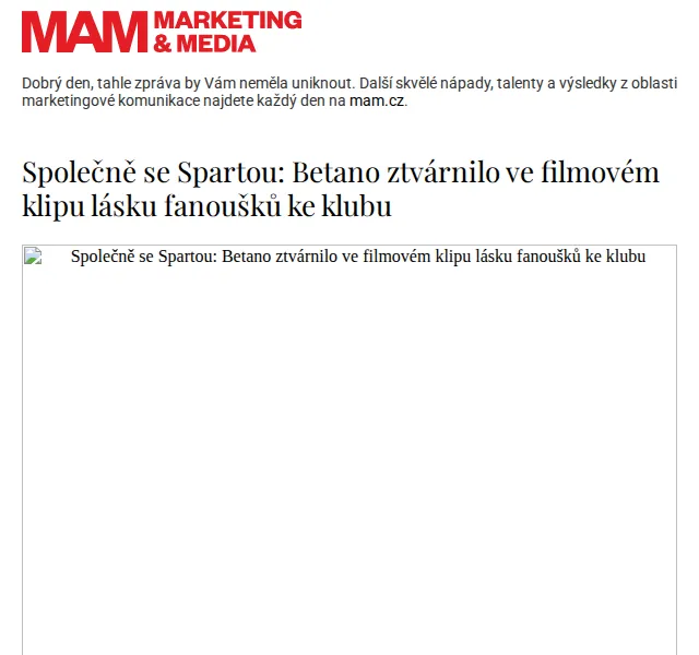 Marketing & Media: Betano se Spartou – nový klip – červen 2026 | Nuslet.cz