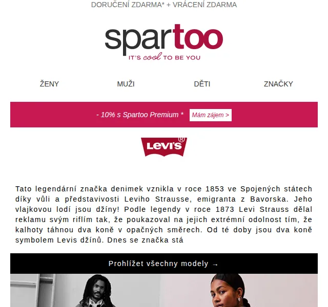 Spartoo.cz: Doručení zdarma Levi‘s, Pepe Jeans, EA7 – červen 2026 | Nuslet.cz