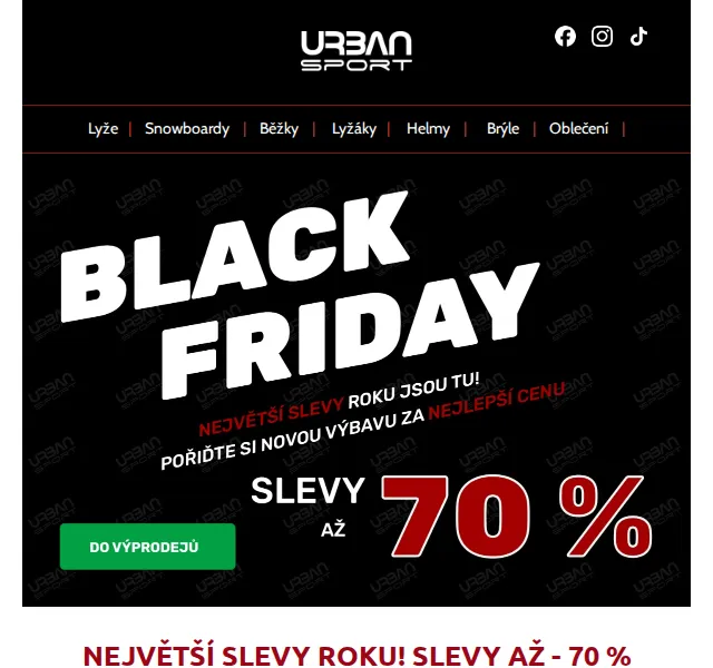 Urban Sport: Black Friday slevy až -70 % na lyže & kola – červen 2026 | Nuslet.cz