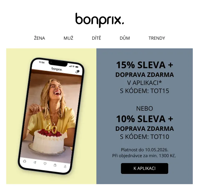 Bonprix: sleva 15 % na prádlo a legíny – květen 2026