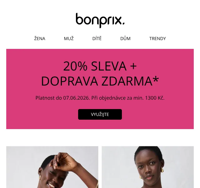 Bonprix: 20 % sleva + doprava zdarma – červen 2026