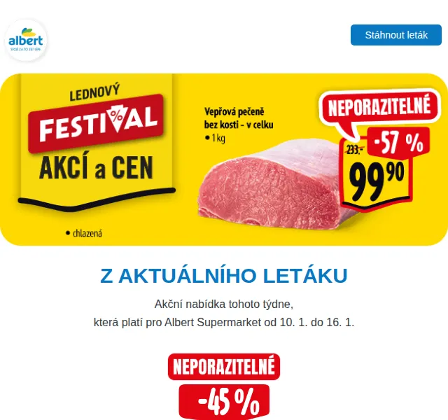 Albert: Jihočeské máslo 48,60 Kč, krůtí řízek 136,20 Kč – leden 2026 | Nuslet.cz