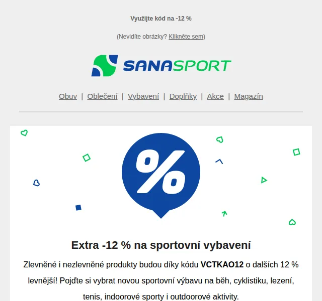 Sanasport: extra -12 % na sportovní vybavení – červen 2026 | Nuslet.cz