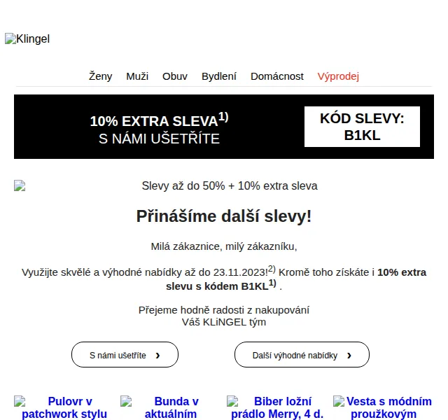 KLiNGEL: Slevy až 50 % na TOP značky + 10 % extra – červen 2026 | Nuslet.cz
