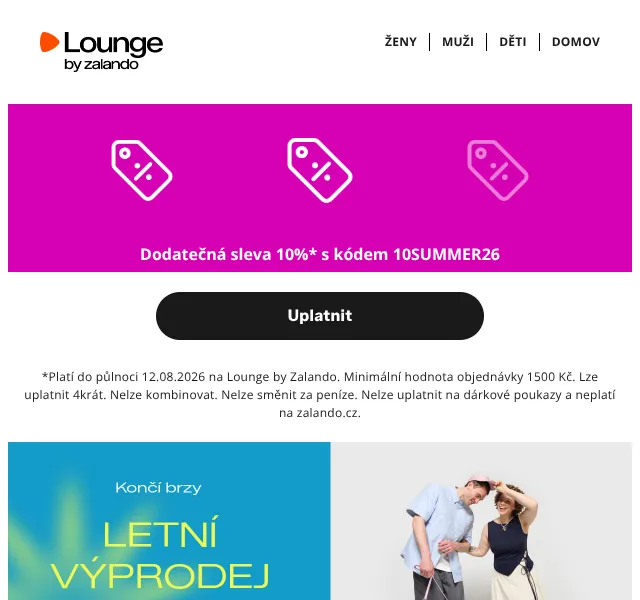 Lounge by Zalando: Mango, Lacoste, Replay až -78 % – srpen 2026