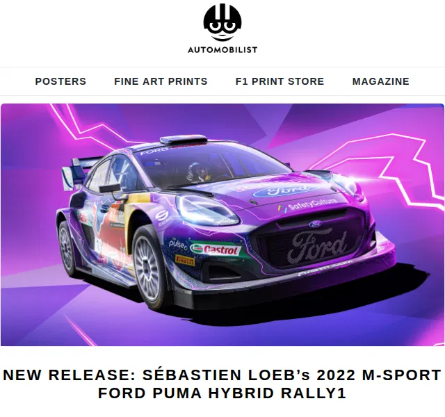 Automobilist: Loeb Ford Puma Rally1 poster – limitovaná edice 200 ks – červen 2026 | Nuslet.cz