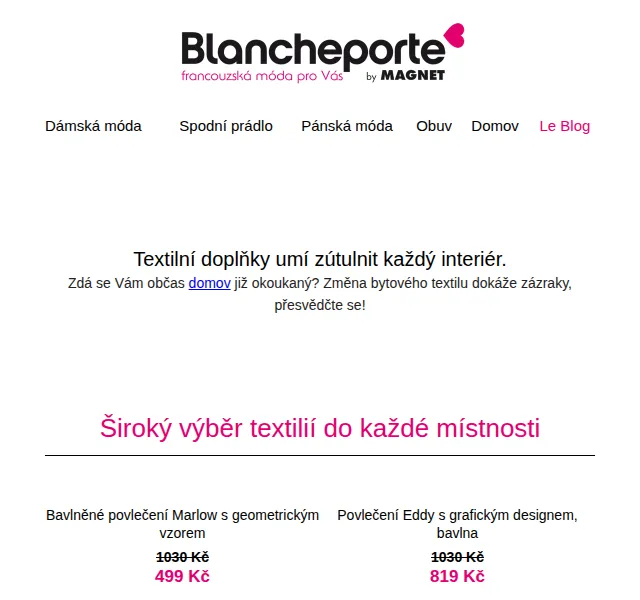 Blancheporte: Bytový textil ve výprodeji – červen 2026 | Nuslet.cz