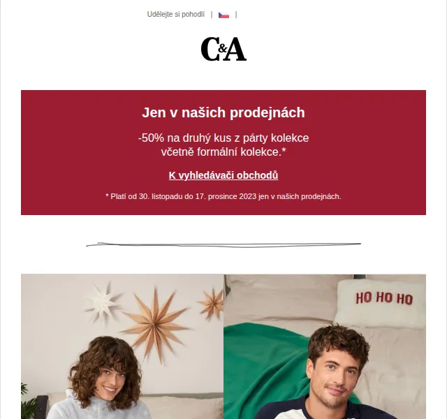 C&A: Vánoční pyžama – sleva 50 % na druhý kus – červen 2026 | Nuslet.cz