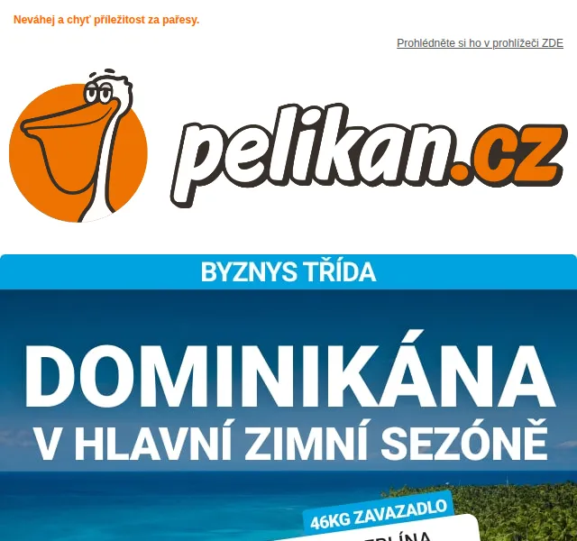 ✈ Pelikan.cz: Dominikána v byznys třídě – červen 2026 | Nuslet.cz