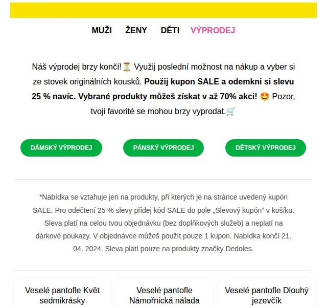 Dedoles.cz: slevy až 70 % na pantofle a ponožky – červen 2026 | Nuslet.cz