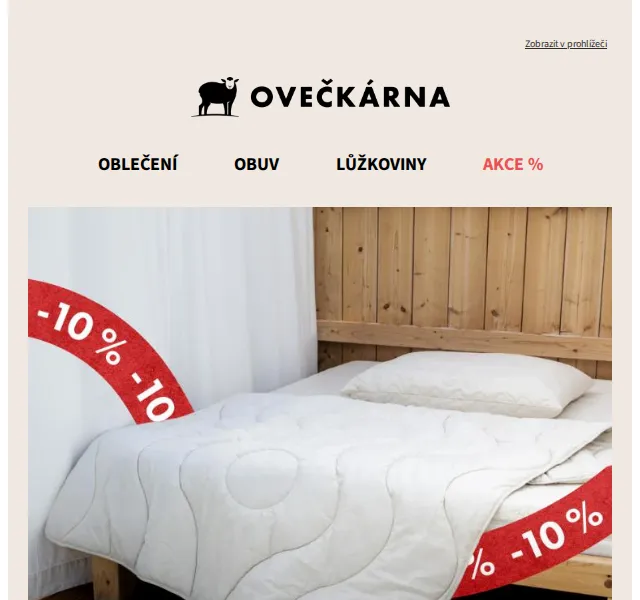 Ovečkárna: Lůžkoviny a obuv se slevou 10 % – duben 2026