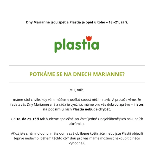 Plastia: 25 % sleva na vše – září 2026
