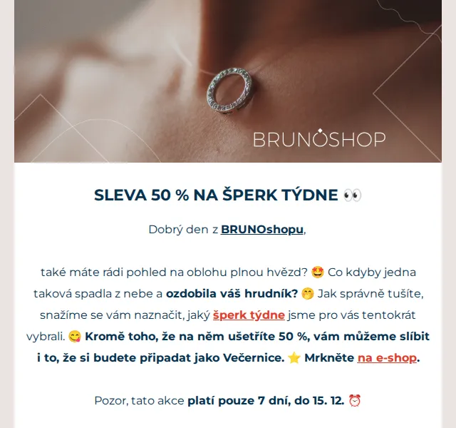 BRUNOshop.cz: 50% sleva na šperk týdne – červen 2026 | Nuslet.cz