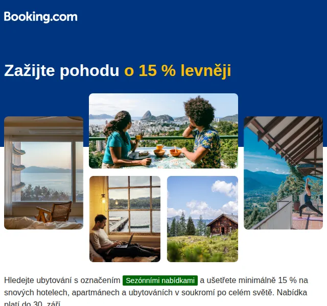 Booking.com: Letní sleva 15 % na ubytování – červenec 2026 | Nuslet.cz