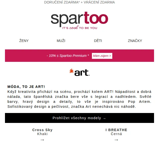 Spartoo: Doručení zdarma značek Art, Versace Jeans, Fred Perry – červen 2026 | Nuslet.cz