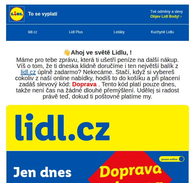 Lidl Plus: Doprava zdarma + slevy až 50 % – červenec 2026