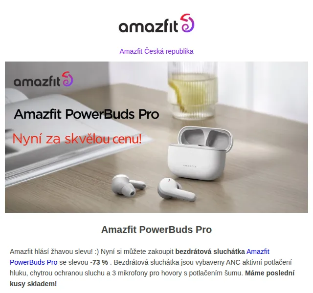 Amazfit.cz: PowerBuds Pro -73 % – červen 2026 | Nuslet.cz